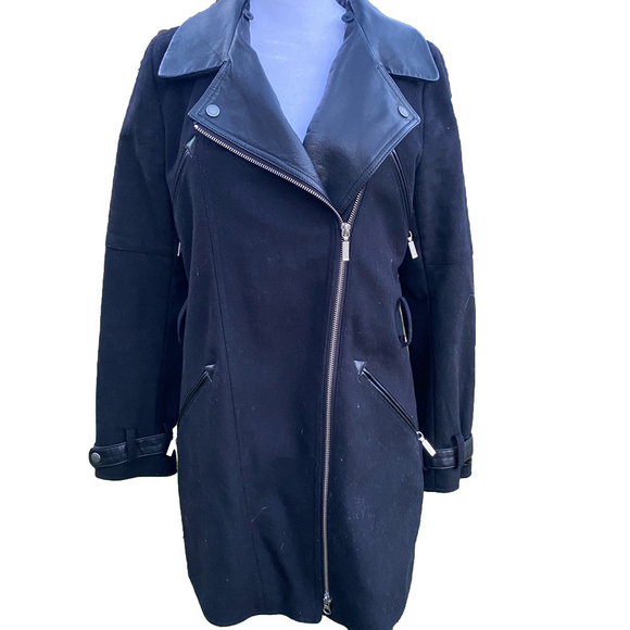 Barbour Jackets & Blazers - Barbour Black Wool Motorcycle Coat with Zipper Accents